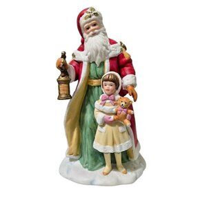 Avon Christmas Collectible Santa w/Lantern Little Girl Teddy Bear Figurine 1995